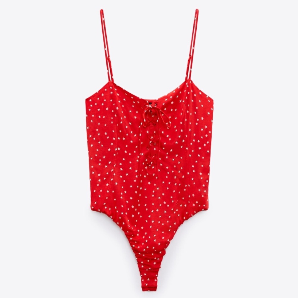ZARA XS SATIN EFFECT STAR BODYSUIT